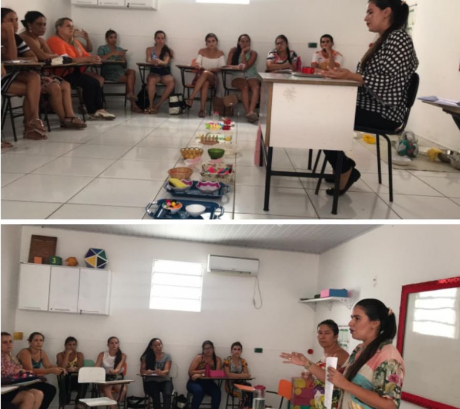 Imagem de Mona Ramos falando com os professores.